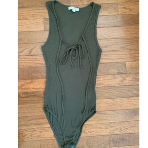 Olive Green Tie Front Bodysuit